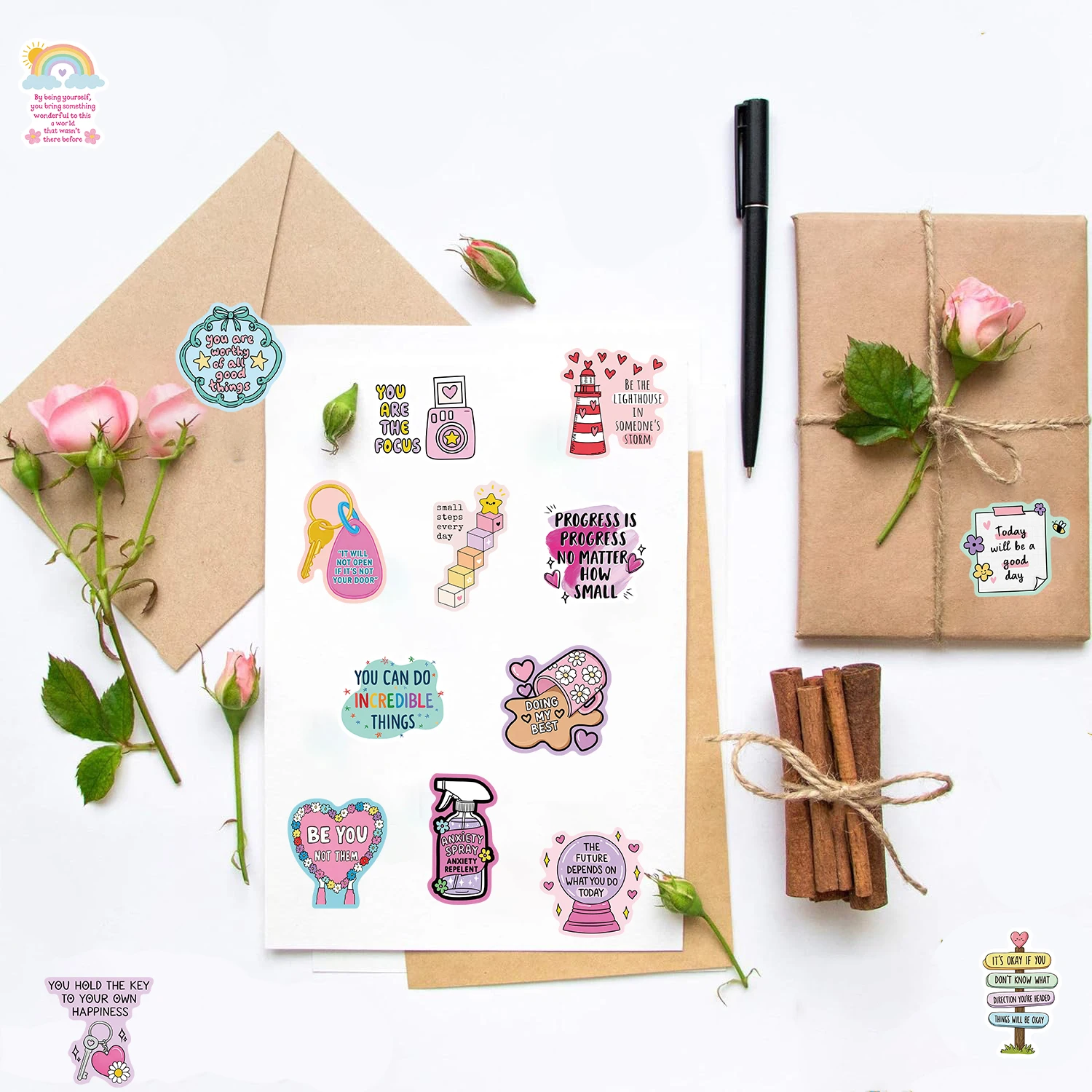 50PCS Motivational Quote Stickers Notebooks Laptop Luggage Notebook Supplies Fridge Guitar Creative Harajuku Resistant Sticker