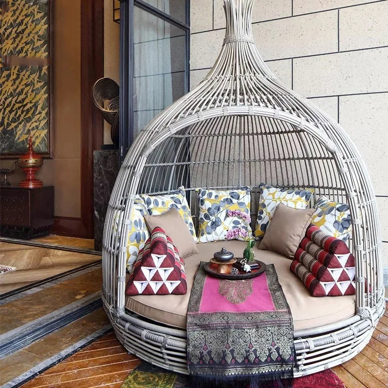 

Outdoor bed birdcage leisure rattan sofa, terrace pool lounge chair, bed and breakfast resort outdoor furniture