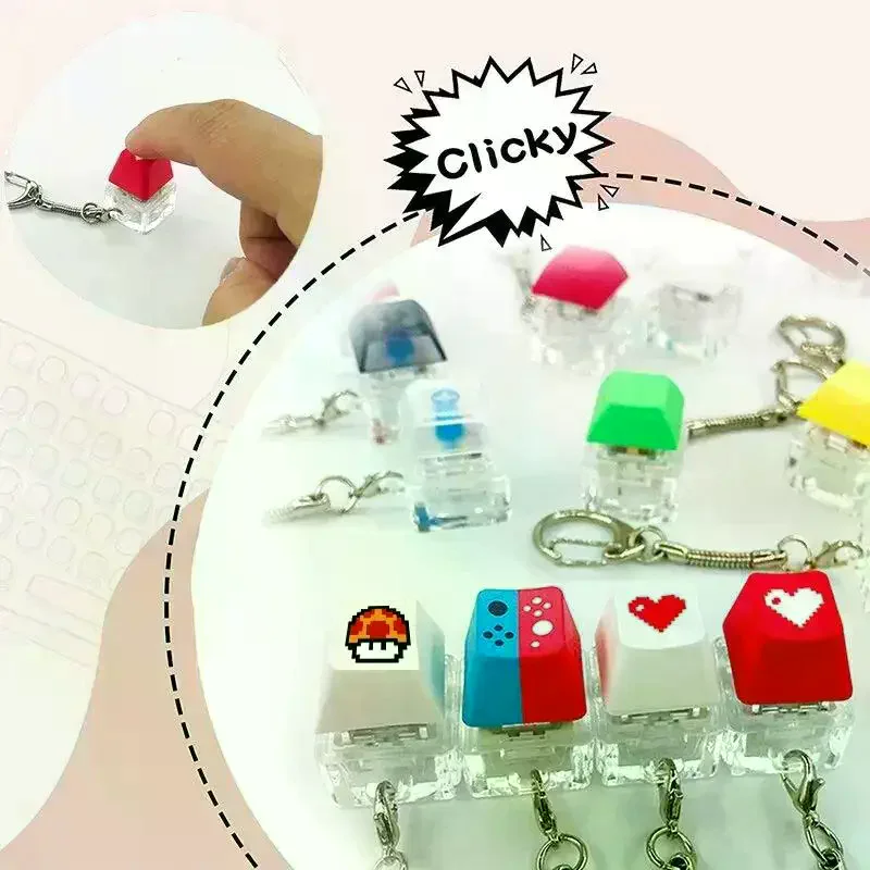 Innovative Stress-Relief Mechanical Keyboard Keyring; Novelty Gift Decompression Keychain Toy