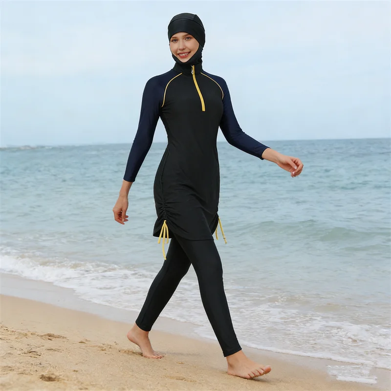 

3PCS Thin Style Sporty Muslim Swimwear Burkini Femme Women Modest Swimsuit Bathing Suit Hijab Top Pant Musulmane Maillot De Bain