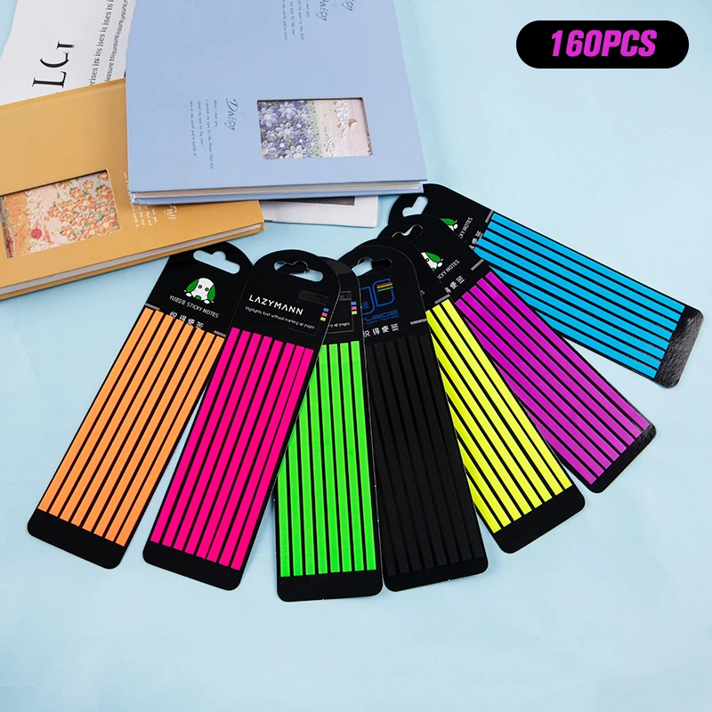 

160Pcs Flourescent Index Tabs Flags Sticky Note Stationery Reading Aid Highlight Sticker Monochrome Color Transparent