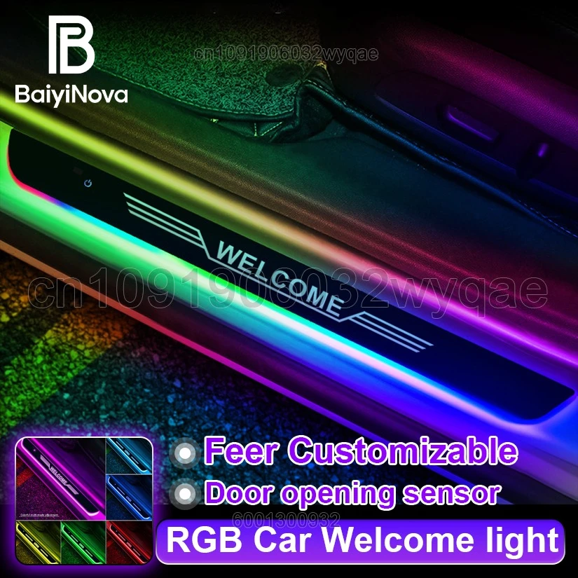 Customizable Car Threshold Stickers Car Welcome Dynamic Luminous Decorative Pedal Light Creativity Car Interior Accessories