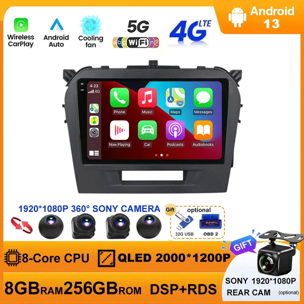 

Android 13 DSP BT Car DVD Radio For Suzuki Vitara 4 2014 2015 2016-2018 Multimedia Video Player GPS Carplay Auto 4G Lte WIFI