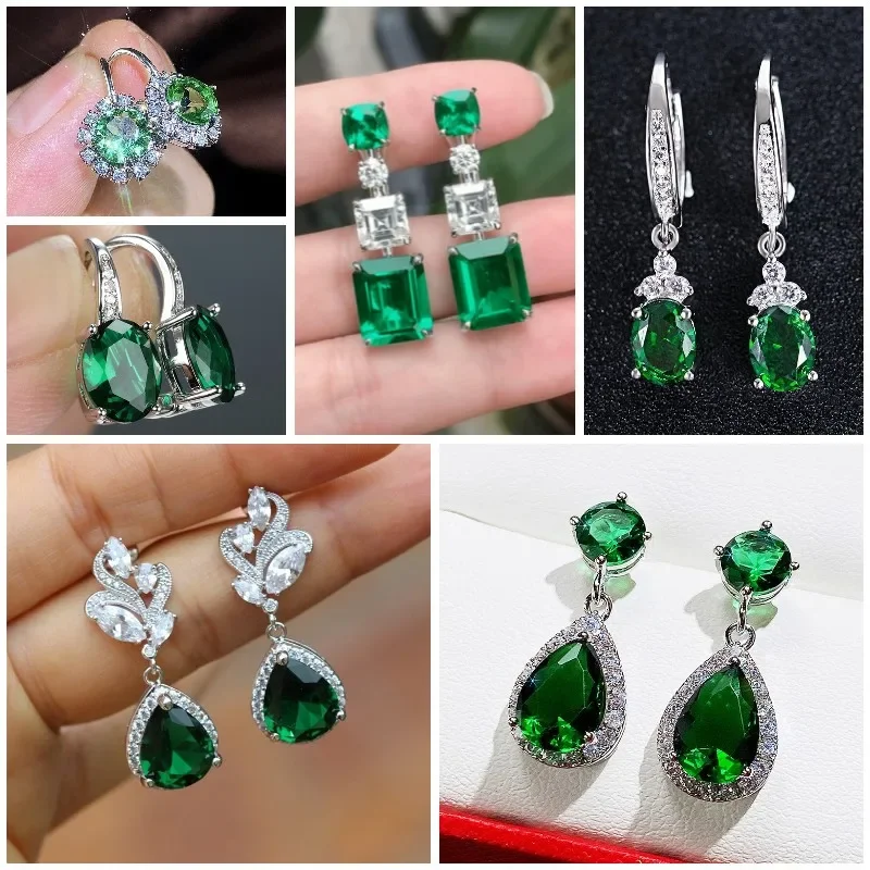 2024 boucles d'oreilles délicates pour femmes, accessoires de fête de Style Vintage avec zircon vert vif, bijoux élégants pour