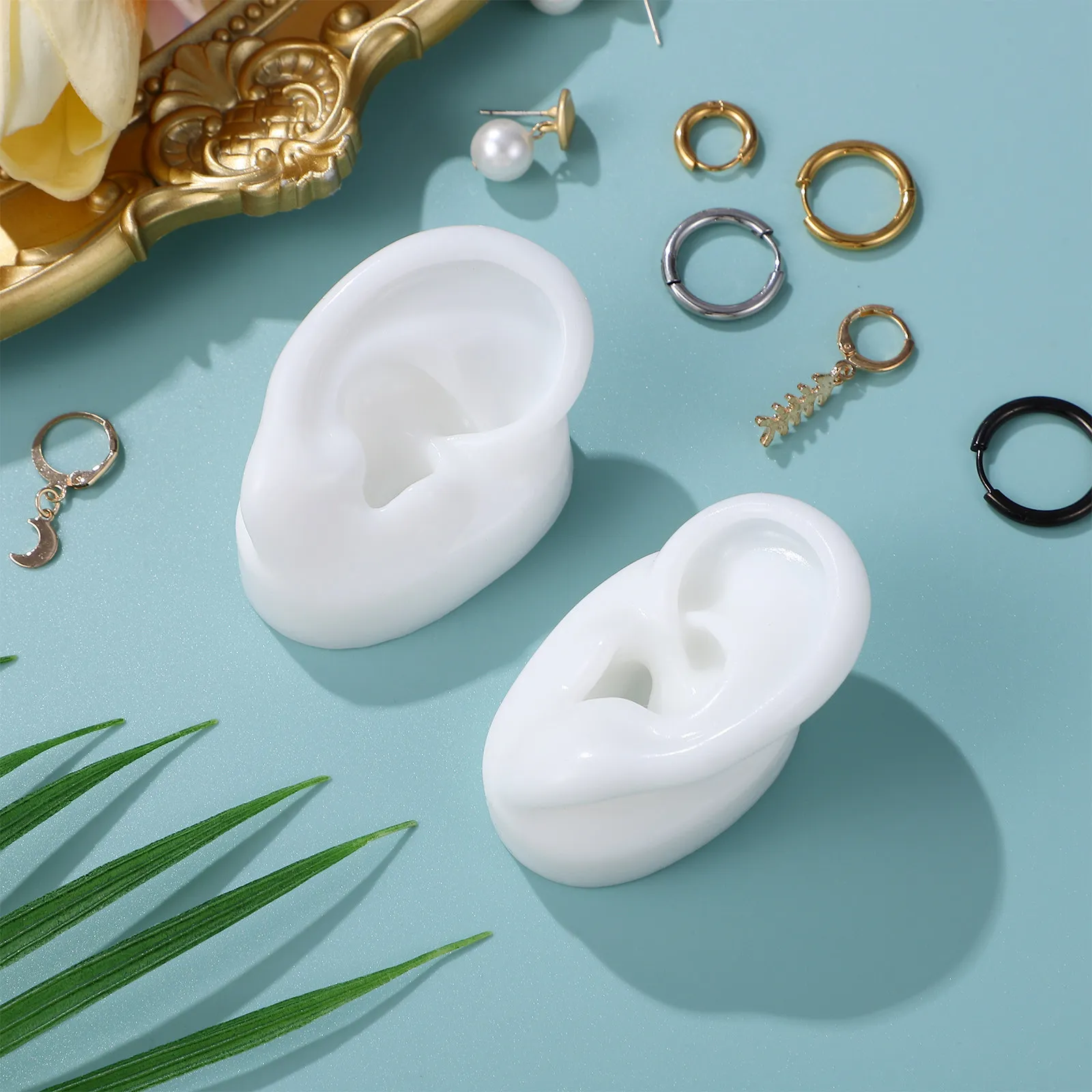 1Pair Silicone Artificial Ear Models Realistic Simulation Human Ear for Hearing Aid Practice Piercing Training Display