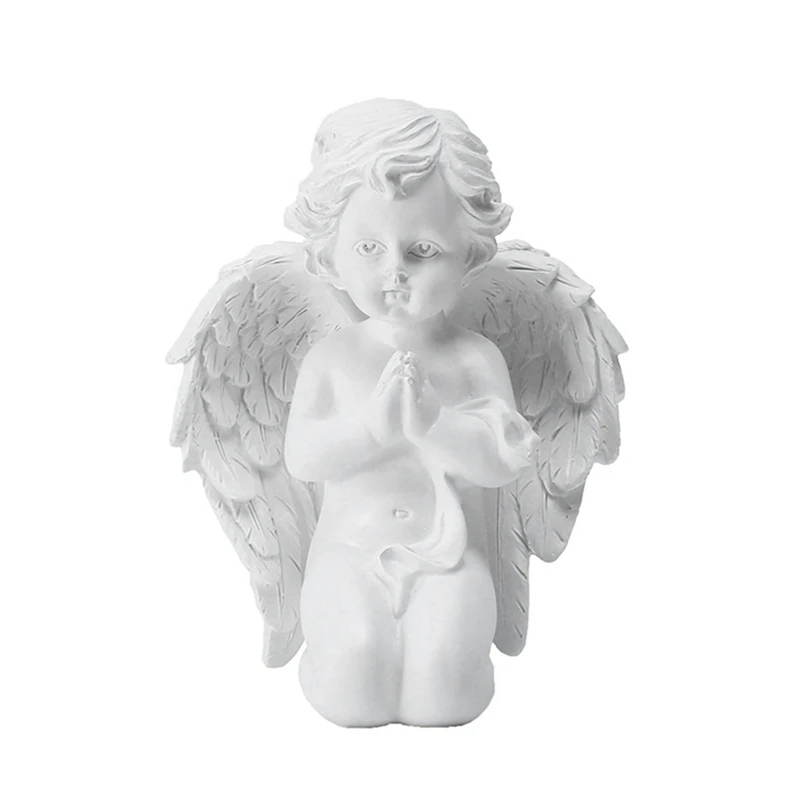 Kneeling Praying Pure White Angel With Wing Resin Garden Statue Memorial Resin Yard Figurine Garden Statue Gift