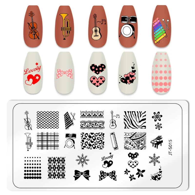 Summer Fruits Nail Art Stamping Plates Strawberry Watermelon Musical Instrument Template Plate Flower Leaf Nail Art Stencil Tool