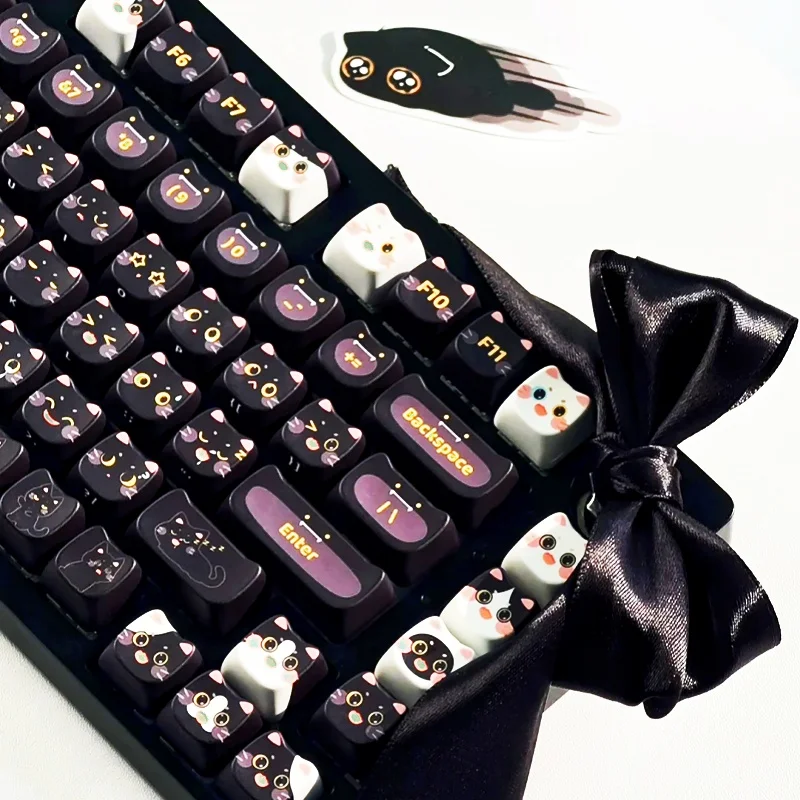 Imagem -04 - Gato Preto Cabeça Mao Cartoon Keycap Grupo Bonito Pet Gato e Cão Padrão Pbt Teclado Mecânico Faça Você Mesmo Presente de Ano Novo