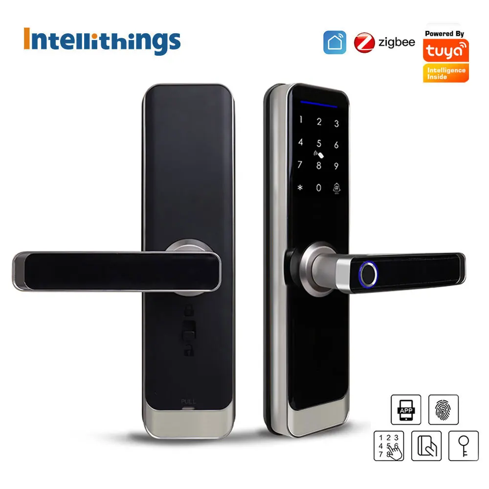 Tuya Zigbee Smart Electronic Door Lock IC Card Key Password App Remote Unlock with Doorbell Security Biometric Fingerprint Lock