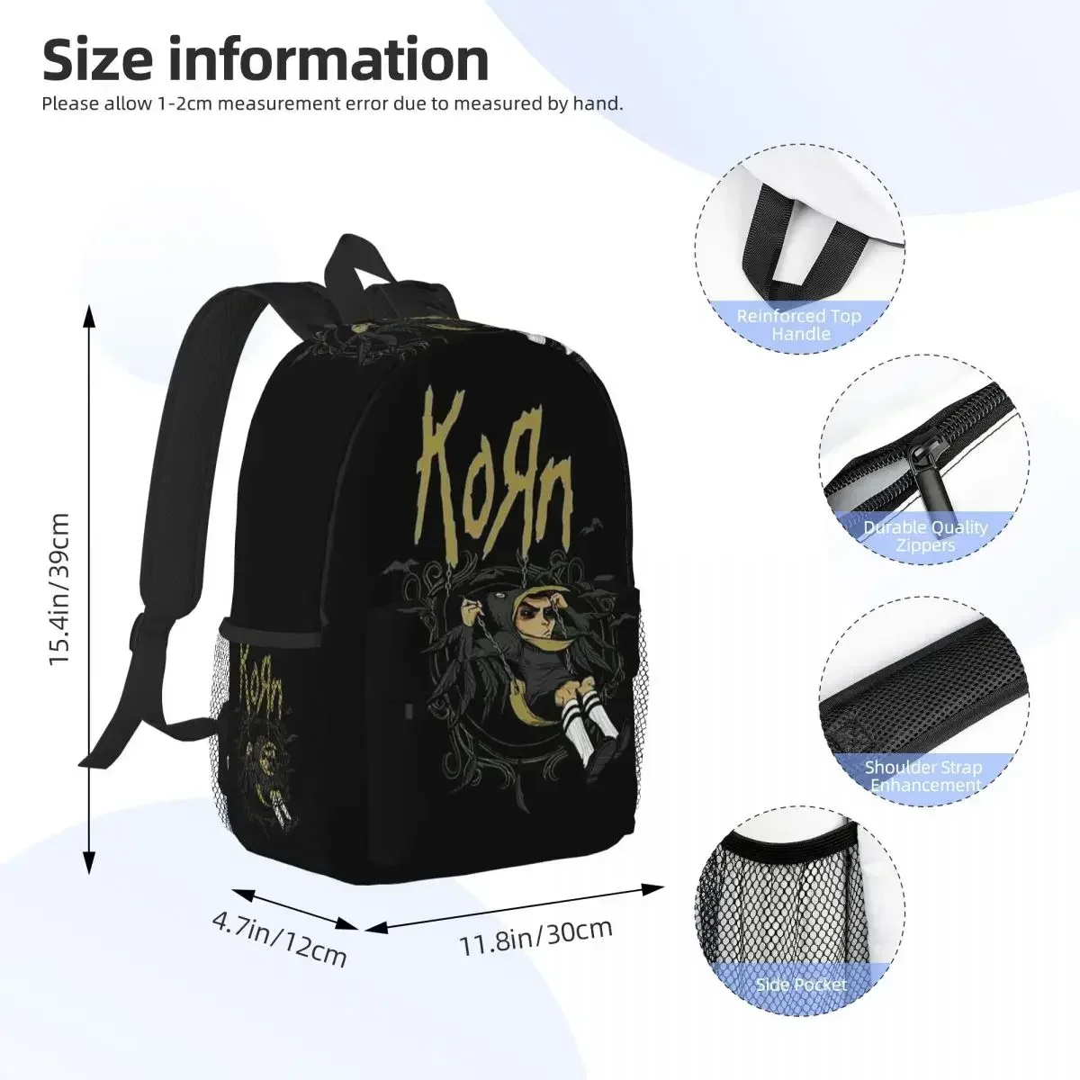 Korn Rock Band Logo Backpack Student Boys Girls BookBag Children School Bag Laptop Shoulder Bags for Men Women