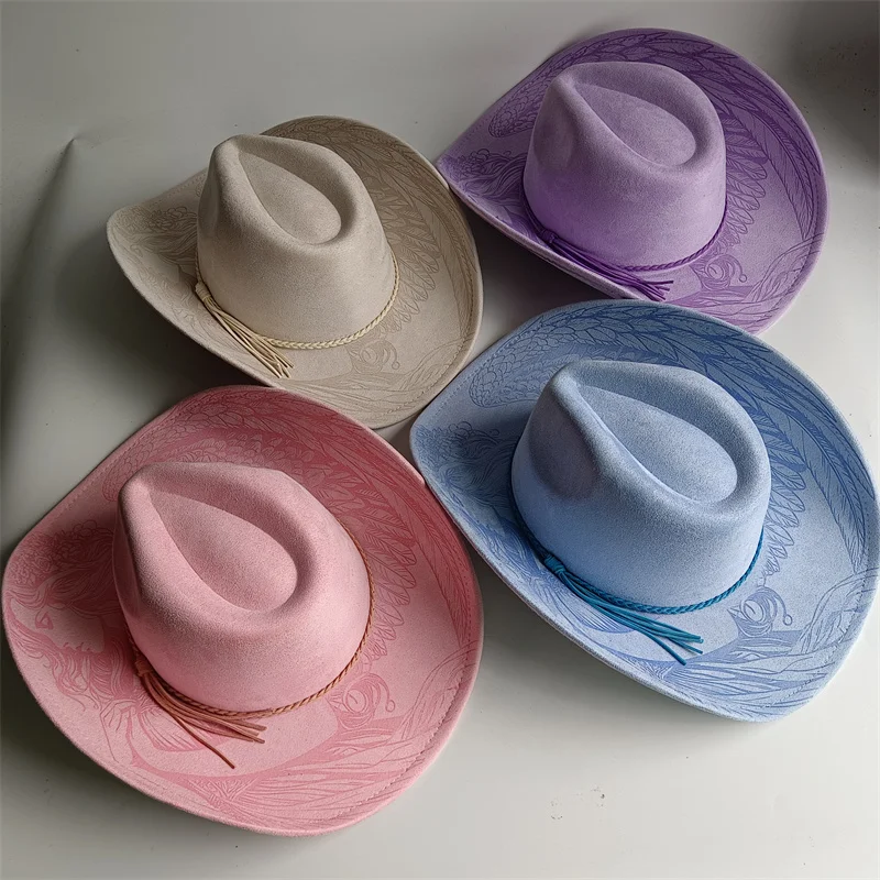 Purple Wings Cowboy Hat Suede hat Western Cowboy Imitation Leather Velvet Jazz Hat Autumn And Winter For Burning Cap