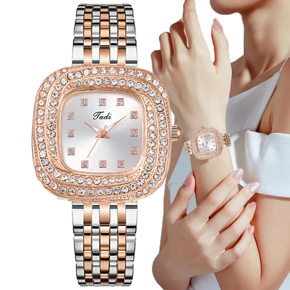 Luxury Full Star 2024 New Women\'s Square Diamonds Quartz Watch Fashion Business Stainless Steel Women\'s Dress Clock Wristwatch