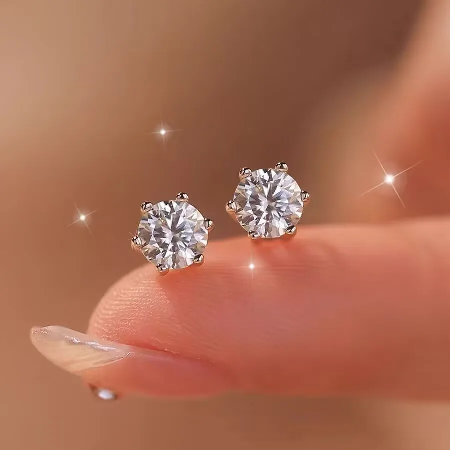 GRA Moissanite S925 Sterling Silver Earring For Women 18K Gold Plated Ear Studs Pass Diamond Tester Pen With 2 Certificates