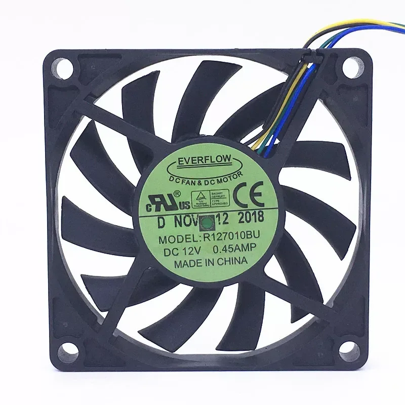 for EVFLOW R127010BU 12V 0.45A 70mm 7010 4 Wire PWM Ultra Thin Silent Cooling Fan