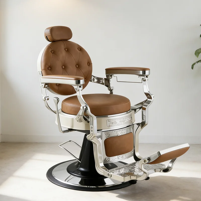 kr-Professional Barbershop Furniture Round Base Hairdressing Styling Chair Modern Heavy Duty Reclining Barber Chair for Sale！