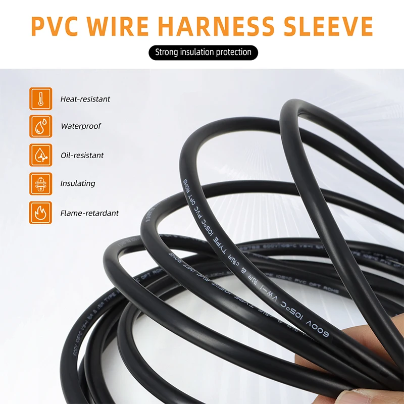 2/5/10m Non-shrink Soft PVC Cable Hose Black 1mm - 20mm Temperature Resistant 600V PVC Insulated Protective Wire Pipe ﻿