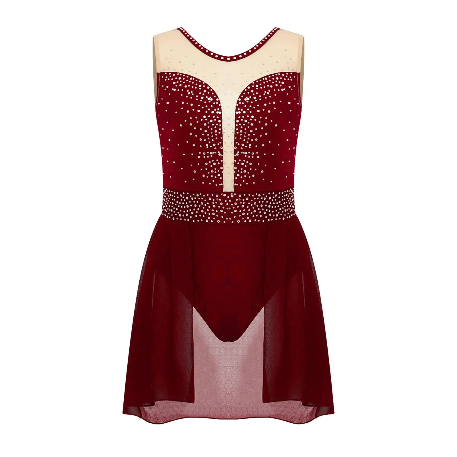 Robe de patinage artistique pour enfants filles, Costume de spectacle, strass scintillants, dos croisé, justaucorps de danse de Ballet, gymnastique lyrique