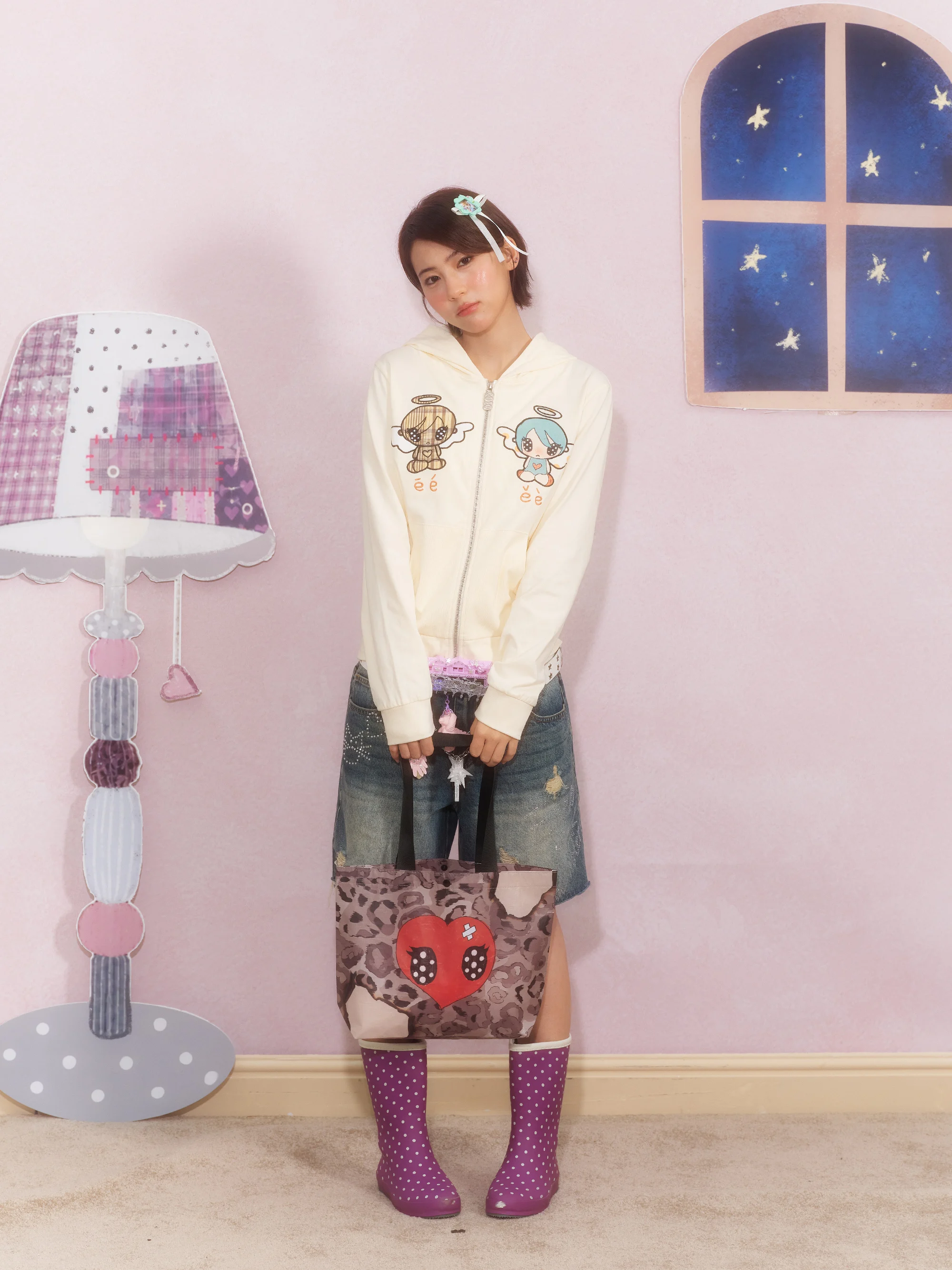 Hand-Drawn Graffiti Patchwork Embroidered Hoodie Open Cardigan Jacket Autumn Women's Fashion Cute Style Long Sleeve Cotton Coat