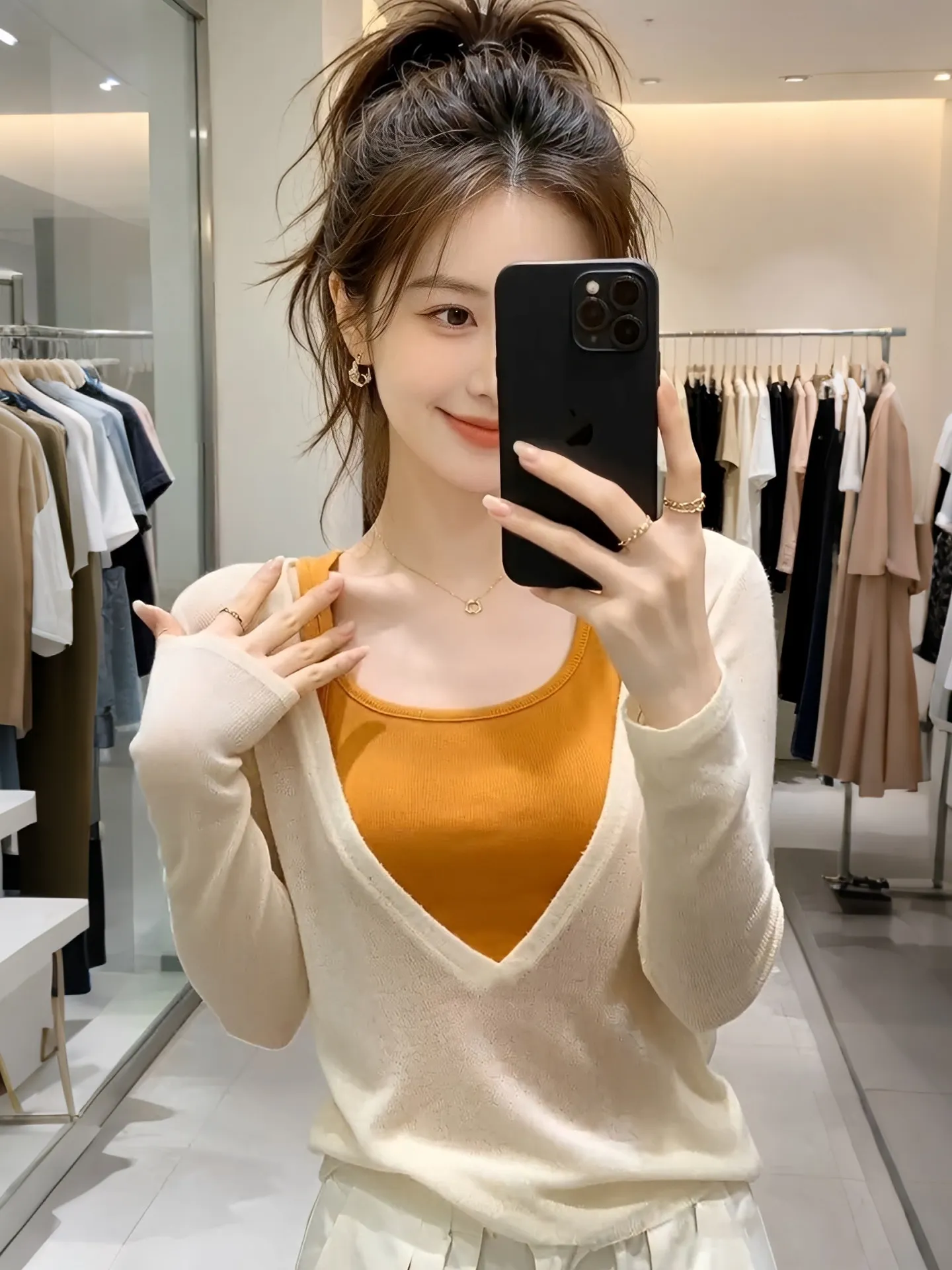 

Summer 2026 Women's Breathable Long Sleeve Knitted Two-Piece Set Elegant Gentle Style Comfortable Fit V-Neck T-Shirt Casual Wear
