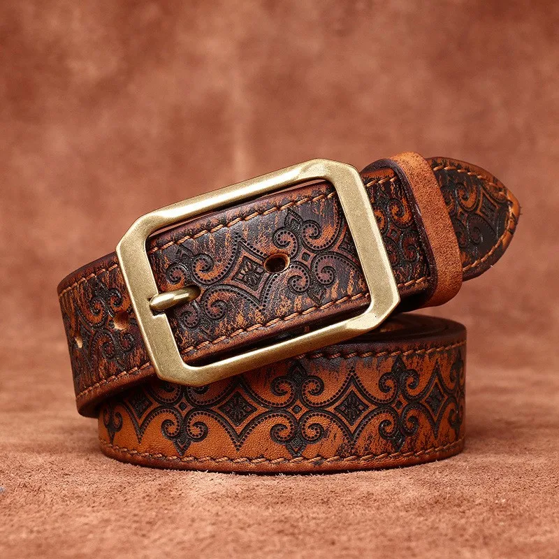 Thickened and extra-thick top-grain can be used on both sides Men's leather carved belt