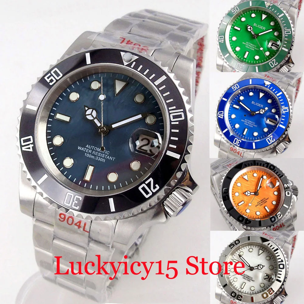 

BLIGER 40MM Ceramic Bezel Insert Japan NH35 Automatic Movement Men Watch At 3.8 O'clock Crown Sapphire Crystal Steel Bracelet