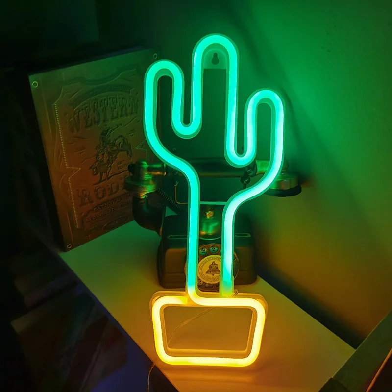 Cactus Neon Sign USB Batteries Powered Neon Light, Letters Decorative Night Lights For Bedroom Wedding Birthday Party Wall