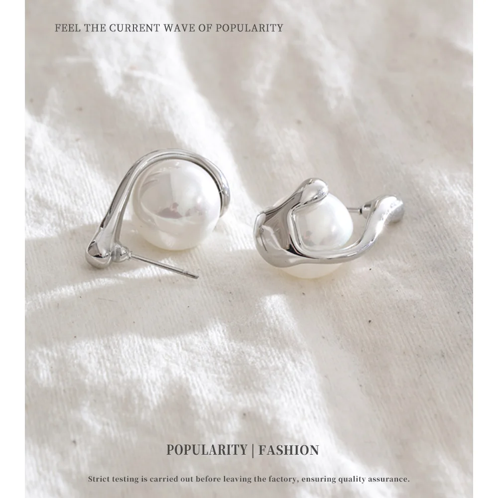 NiNice Stainless Steel Imitation Pearl Design Earrings Fashion Unique Personalized Korean Niche Selection Jewelry Gift