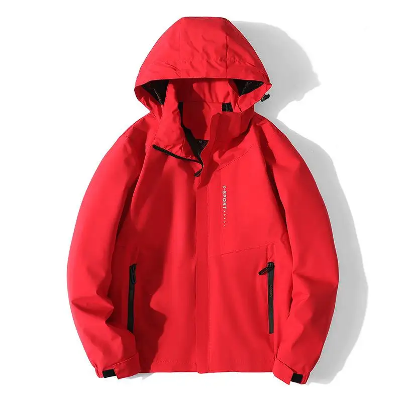

Men's Outdoor Waterproof Jacket Hooded Climbing Clothes Large Size Sport Coat Casual Loose Fit Polyester Fiber Spring Season
