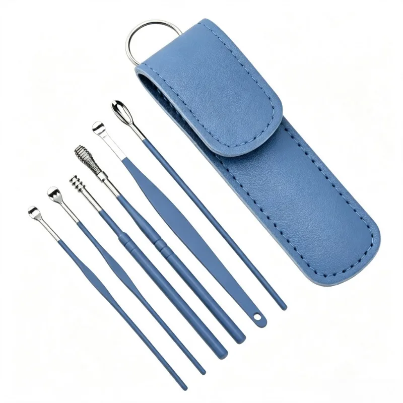 Earspoon Six-piece Ear-picking Tool Stainless Steel Ear-picking Spoon Leather Bag/Box Ear-cleaning Spoon Easy to Carry at Home
