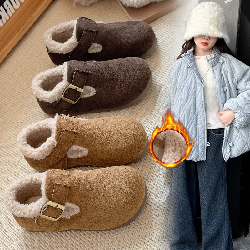 

Детские ботинки для детей 2–18 лет, утепленная хлопковая обувь с желтой подкладкой для мальчиков и девочек, темно-коричневые нескользящие детские меховые туфли с мягкой подошвой