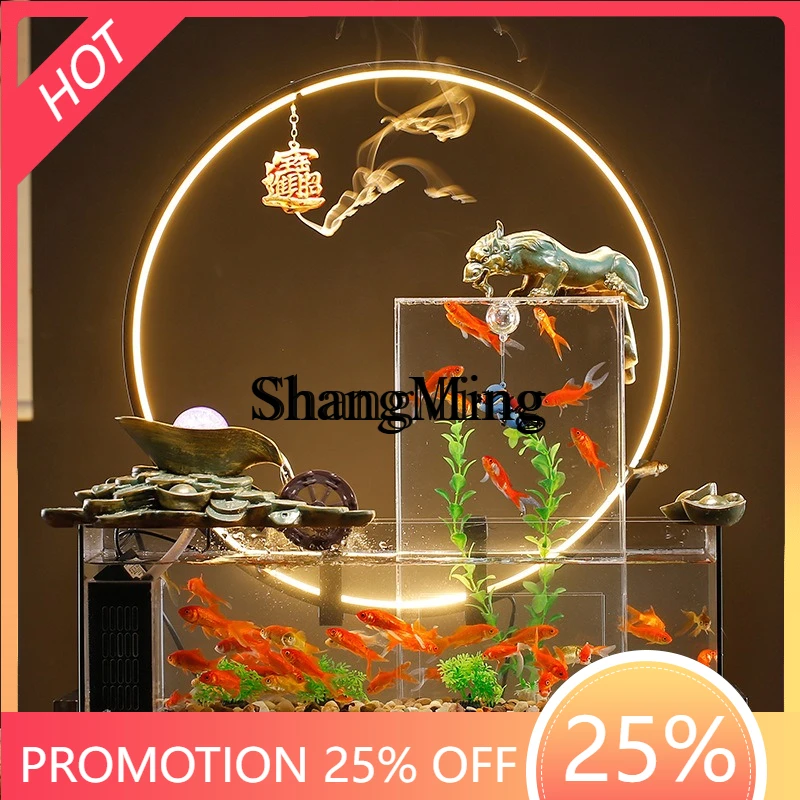 

SM creative circulating water small glass gold fish tank water-free office desktop living room landscaping ornament