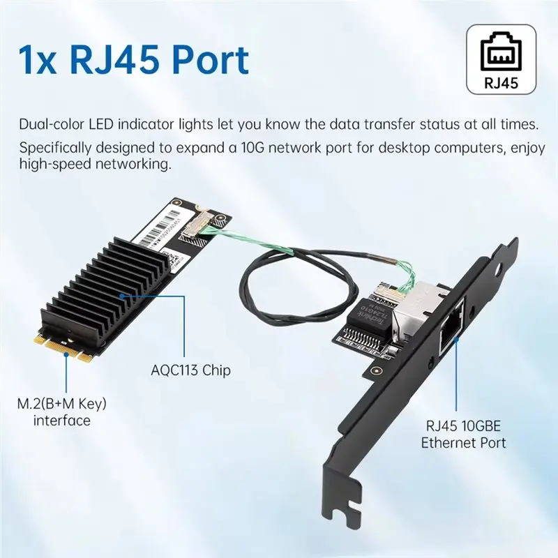 AY14 -10Gbps AQC113 M.2 B+M To RJ45 Network Card Ethernet Adapter Single-Port LAN Controller Card For Desktop PC Server