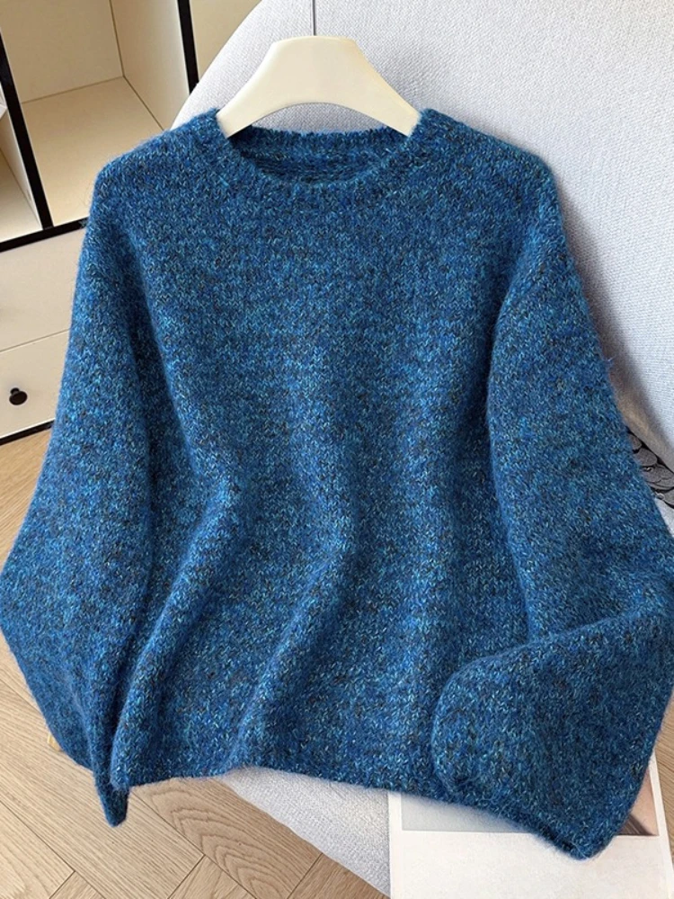 

REALEFT осенне-зимний элегантный вязаный женский пуловер, свитера с длинным рукавом и круглым вырезом, корейский свитер, трикотаж, женские топы