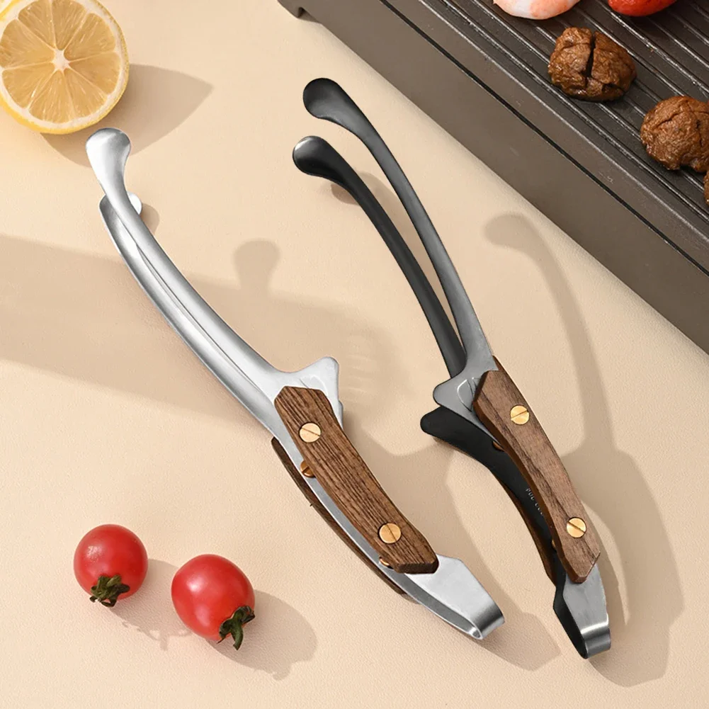 Edelstahl Outdoor Retro Grill Clip Holzgriff Gegrilltes Fleisch Clip Pfanne Gebratenes Steak Hitzebeständige Küche Lebensmittel Clip Neue