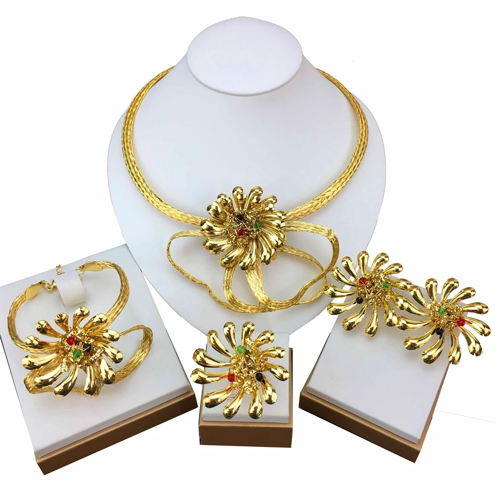 

New Fashion African Brazilian Gold Plated Necklace All Copper Material Necklace Simple Flower Style FHK18195