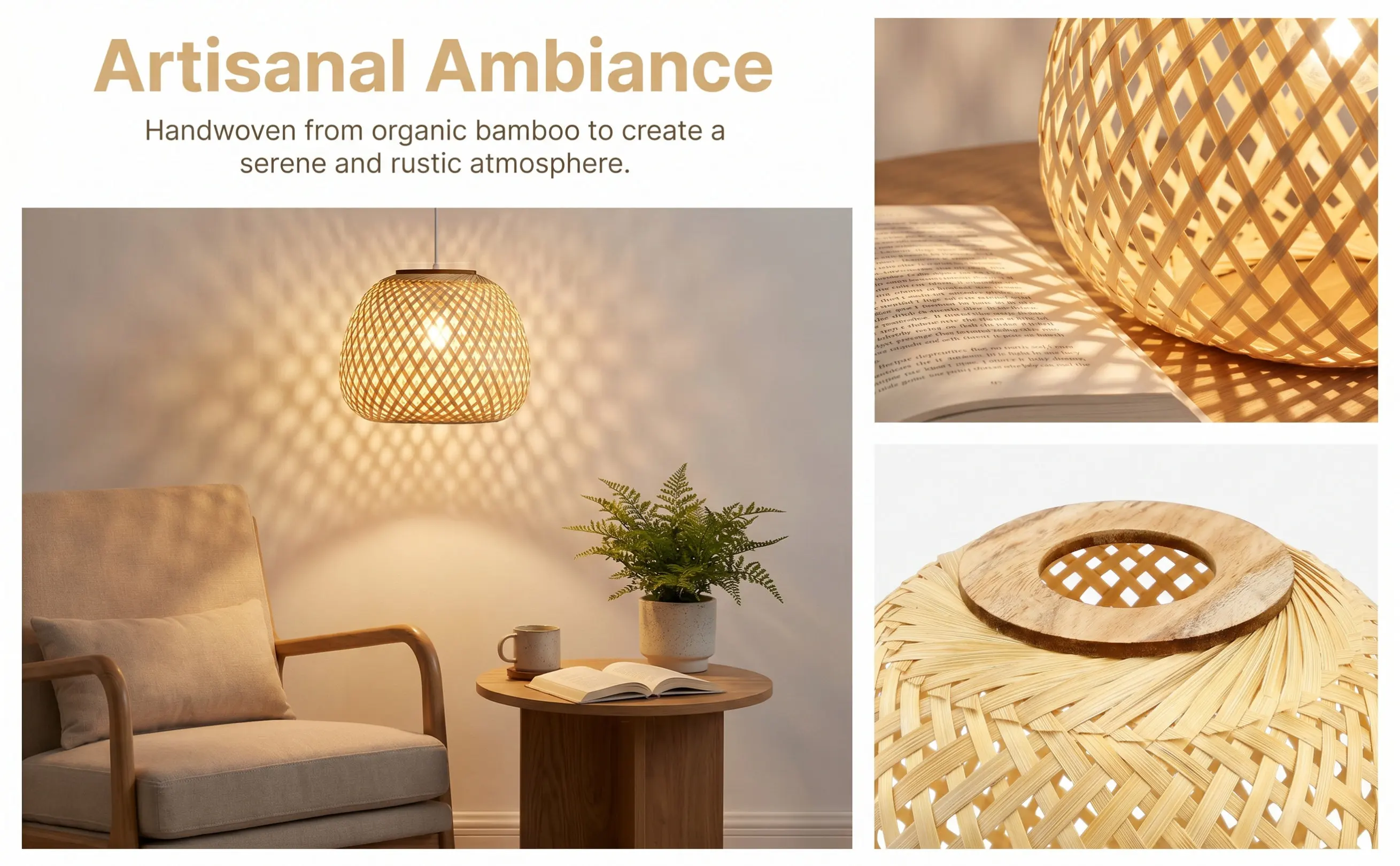 Woven Bamboo Lamp Shade Lightweight Easy Install Multipurpose Lampshade for Home Bedroom Restaurant Wedding Holiday