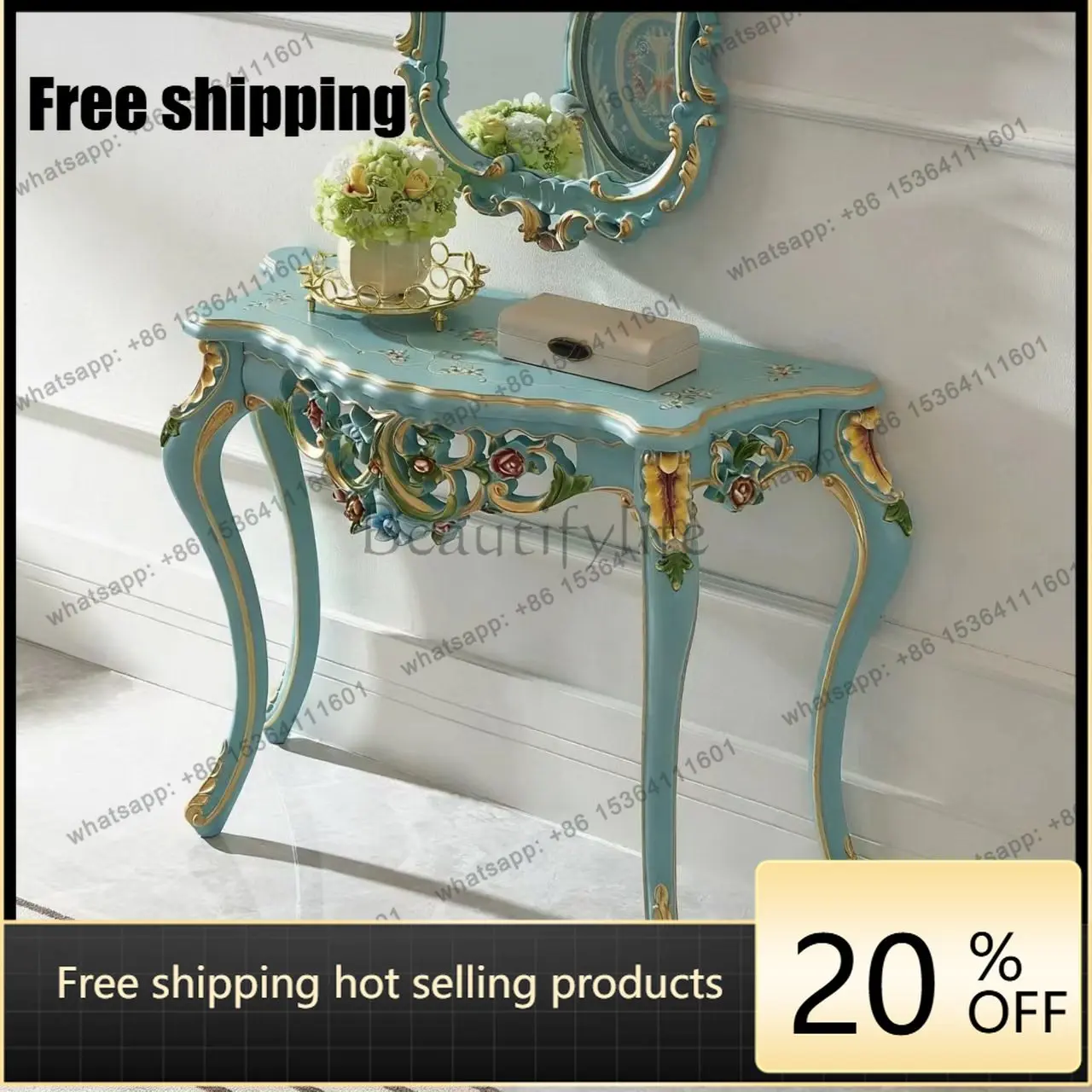 Factory Direct European-style solid wood carving with luxurious gilded painted corridor entrance counters