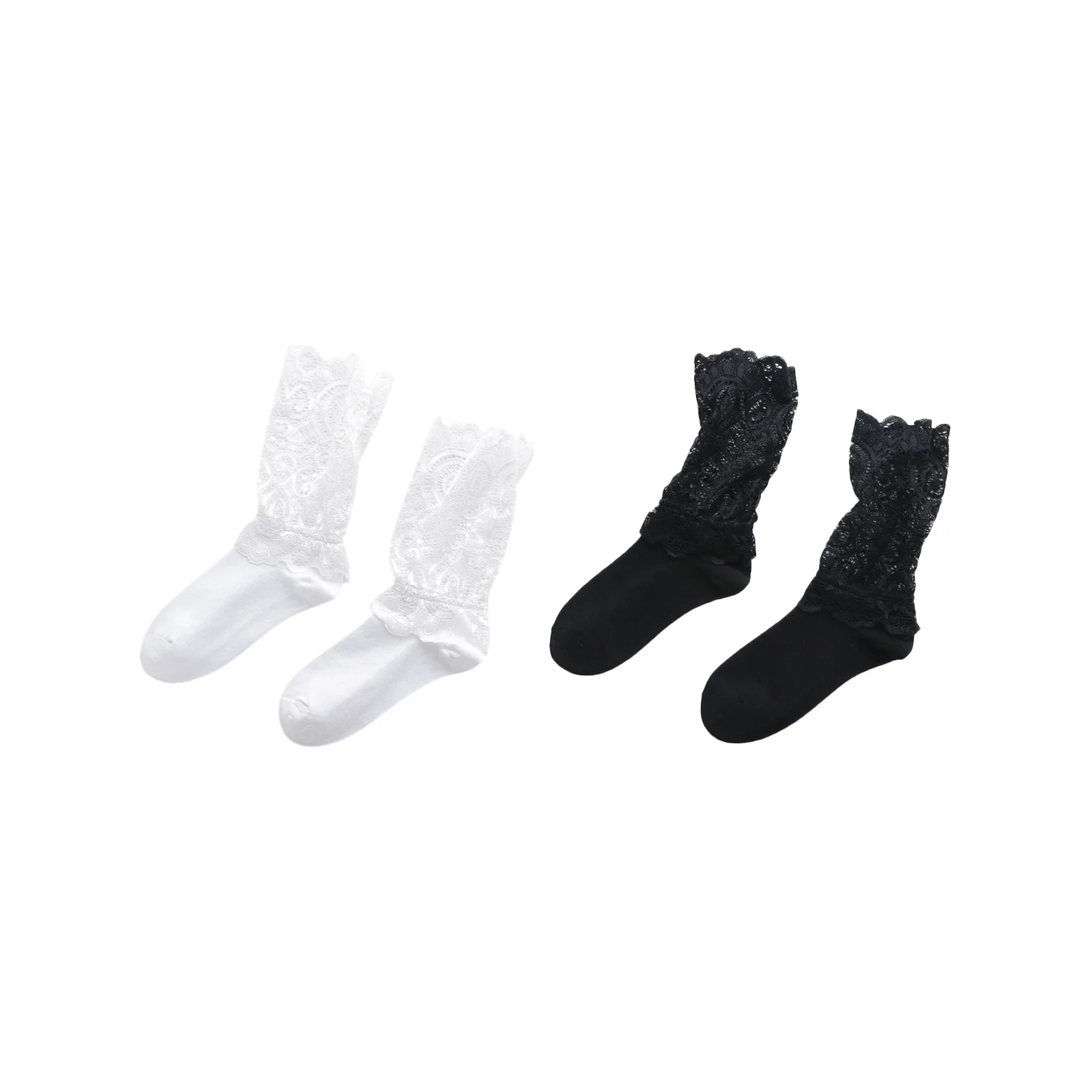 

Japanese lace pile socks black and white combination