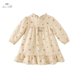 Dave Bella Baby Girl Dress Autumn Crew Neck Long Sleeves A-Line Skirt for Girls Flower Cotton Children Fashion Dress DB3222910