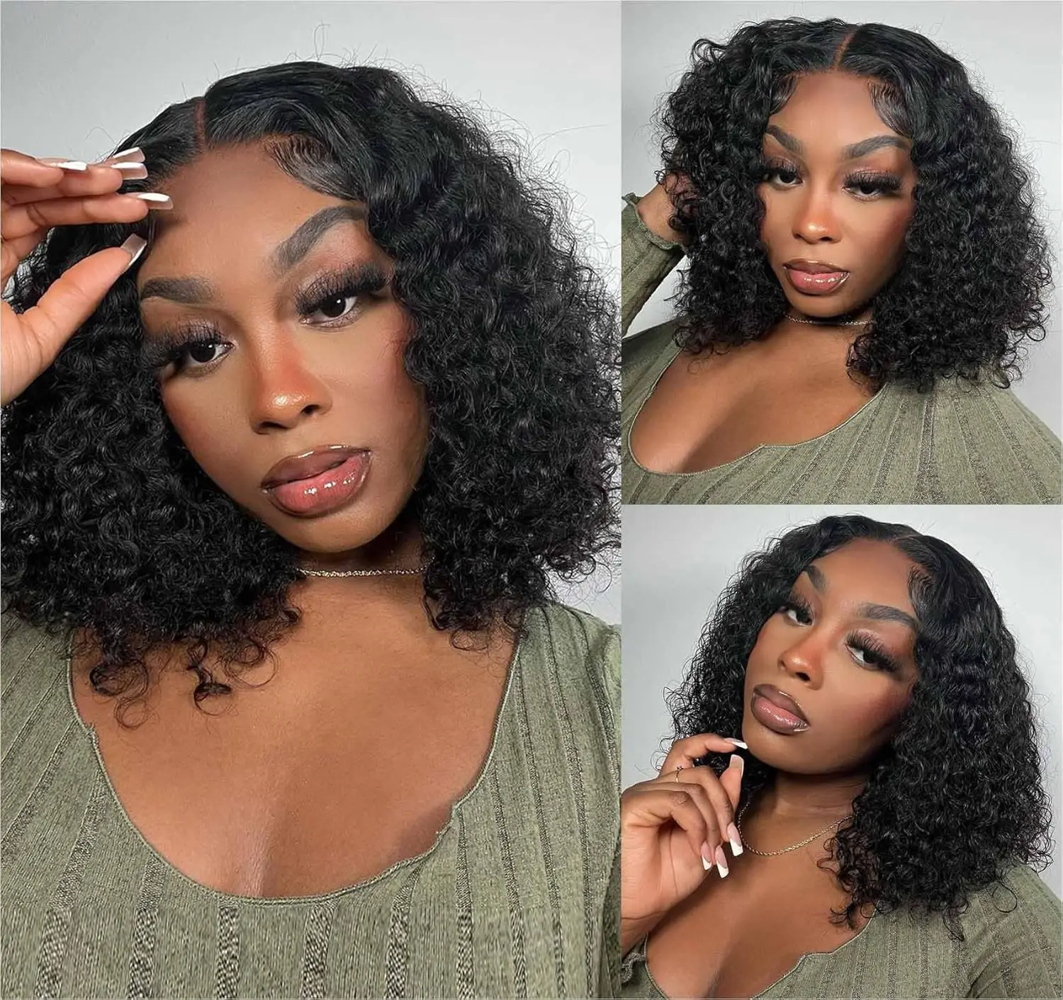 

5x5 Deep Wave Closure Wig Curly BOB Wig HD Lace Wigs for Black Women Glueless 200 Density Wigs Pre Plucked Short Curly Wigs