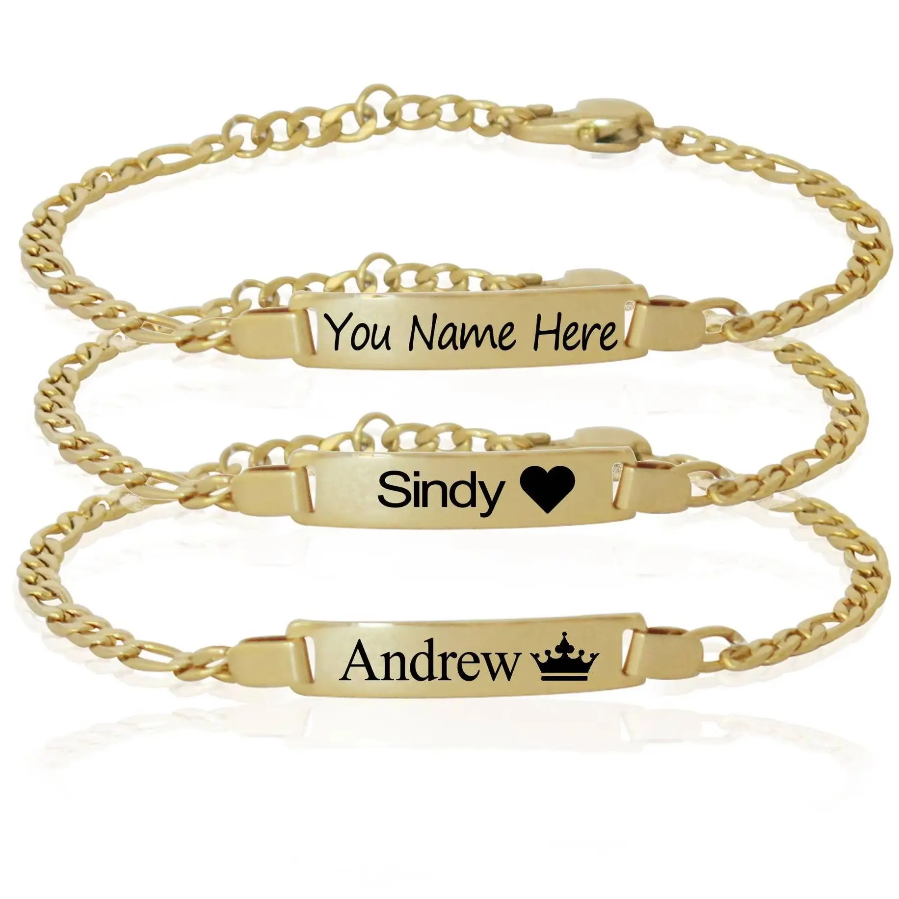 

DHQH Customized Letter Carving Baby Name Bracelet Date Children's Jewelry Stainless Steel Figaro Necklace Nameplate Kid's Gift