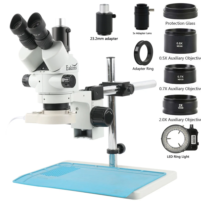 Imagem -02 - Trinocular Stereo Microscópio Bola Lente 3.5x-90x Parfocal 56 Led Anel de Luz Precision Machinery Inspecção