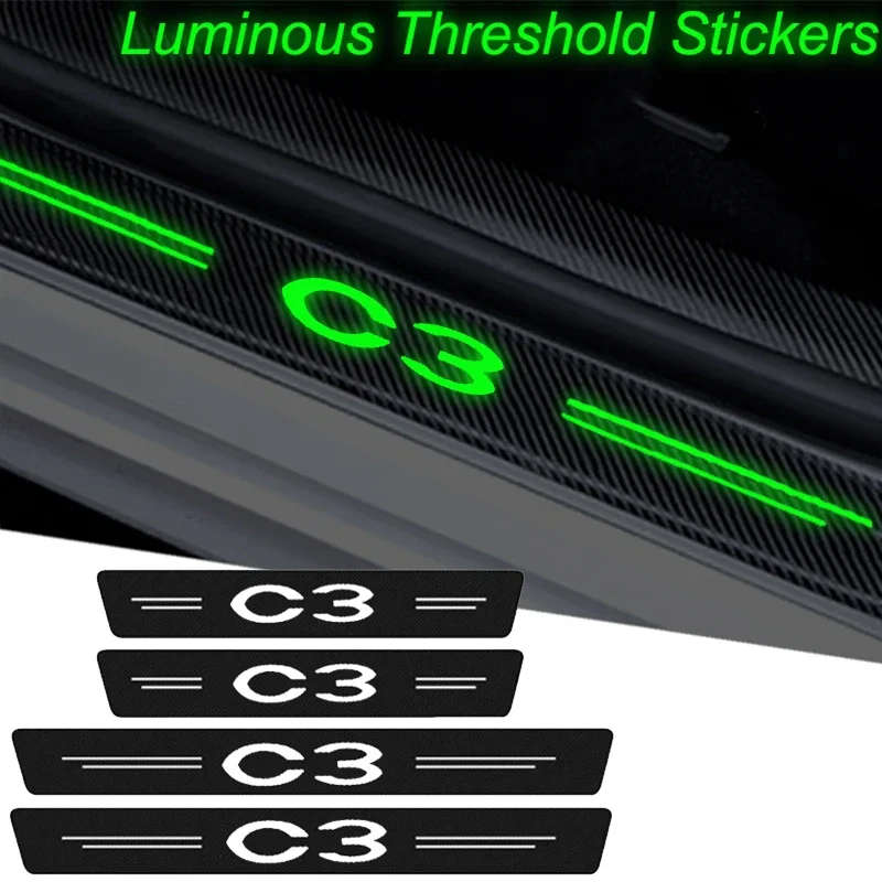 Car Rear Trunk Door Sill Anti Scratch Strip Luminous Stickers for Citroen C3 Sport Emblem Protective Film Tape Decoration Decals