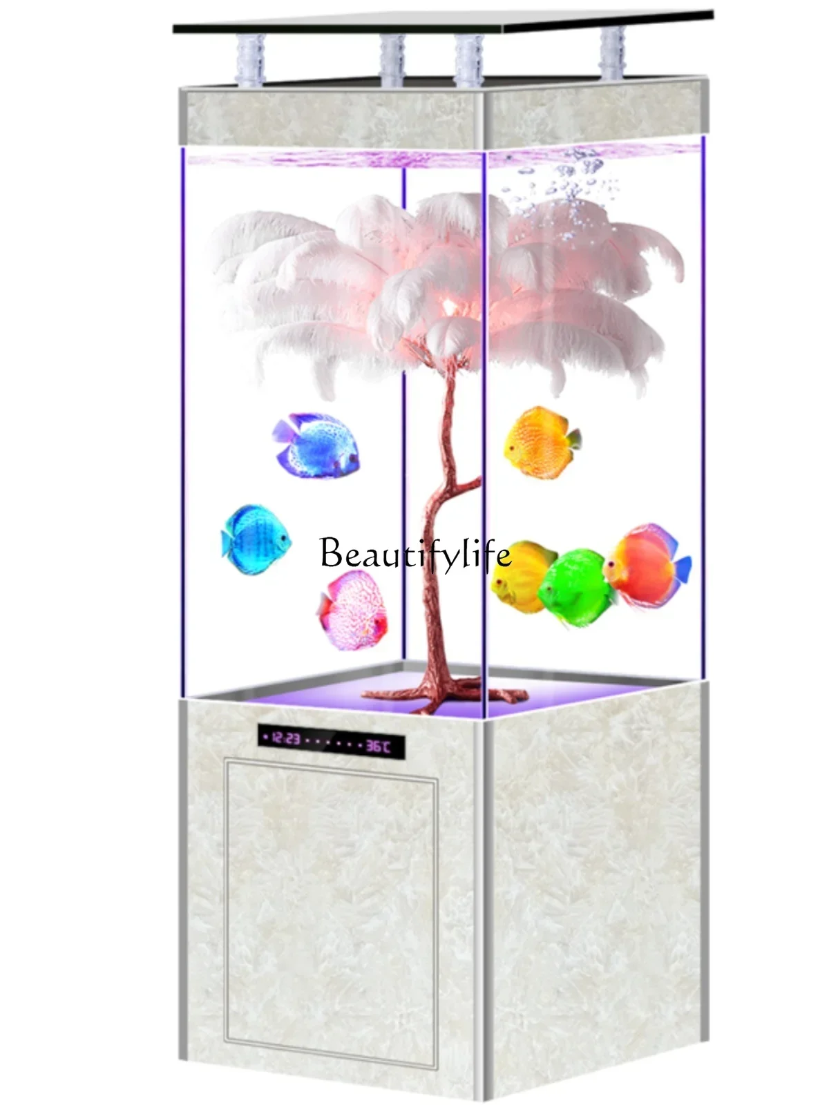 

LD33Super White Glass Fish Tank Living Room Vertical Floor Bottom Filter No Change Aquarium