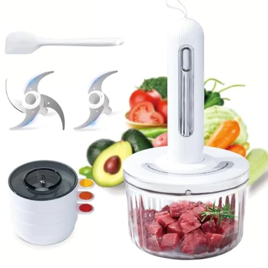 

Беспроводной электрический измельчитель для продуктов Glass Food Processor с 2 лезвиями и 4 контейнерами (8 стаканов + 3x0,5 стакана), компактный измельчитель для приготовления еды