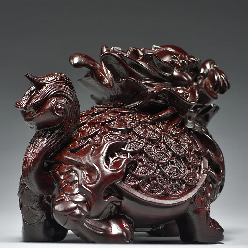 

Black sandalwood carved dragon turtle ornaments Living room home decoration Crafts Statue sculpture gifts Feng Shui Accessories