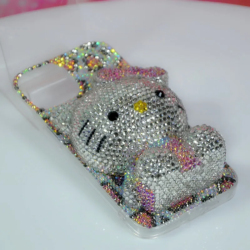 

Чехол для телефона Sanrio Cartoon Kt для iPhone 17, 16 Pro Max, 15, 14 с леопардовым принтом, стразами, Hello Kitty, подарок для девочек на праздник