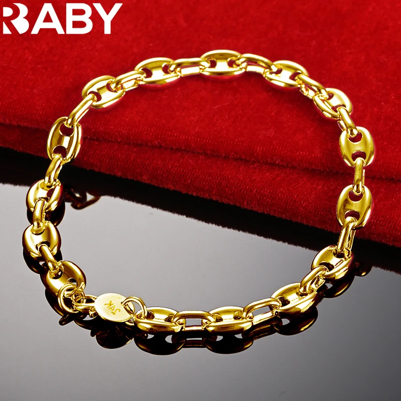 

URBABY 18K Gold Pig Nose Circle Chain Bracelets For Women Men Wedding Engagement Fashion Party Jewelry Charms Accessories