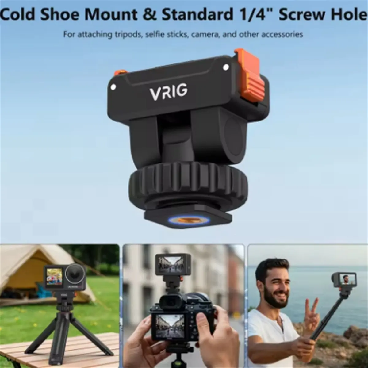 Cold Shoe Mount Adapter for Action 5 Pro/4/3 Magnetic Quick-Release Mount Adapter W 1/4In Port for Camera Tripod
