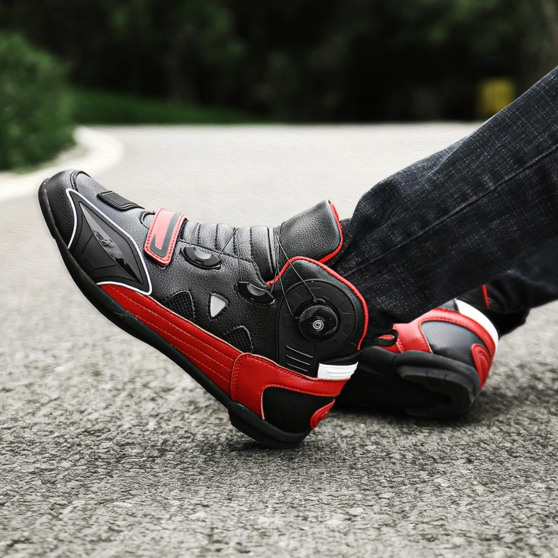 

Men's Motorcycle Ankle Boots Motocross Racing Shoes Women Breathable Mesh Biker Boots Anti-slip Shoes Leather Motorcyclist Boots